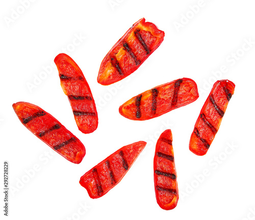 Konstfotografi grilled sliced red bell pepper isolated on white background