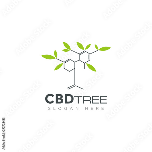 Фотография logo cbd tree, formula Cannabidiol biosynthesis and leaf hemp vector