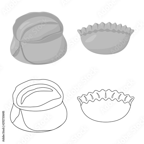Vector illustration of products and cooking sign. Collection of products and appetizer stock vector illustration.