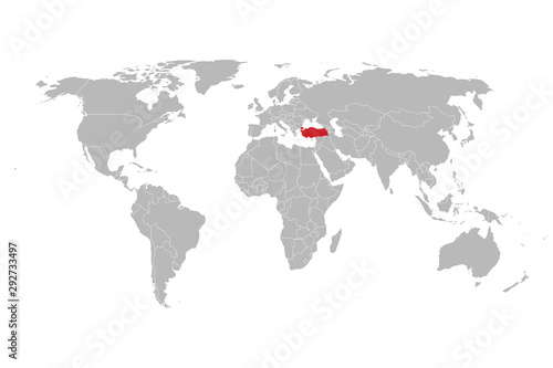 World with highlighted red marked turkey map