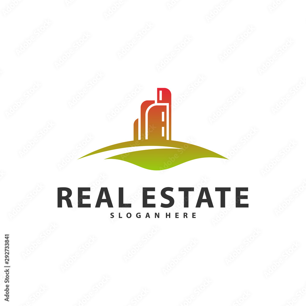 Nature Building Idea logo template, Modern City with Leaf logo designs concept, Real Estate logo Vector Illustration