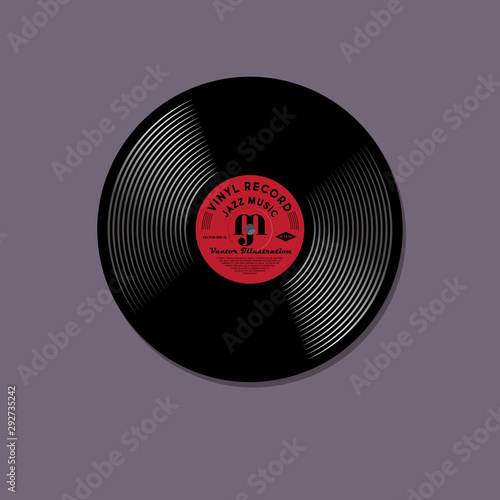 Vinyl Record model. Mock up of music vinyl record with  red label.