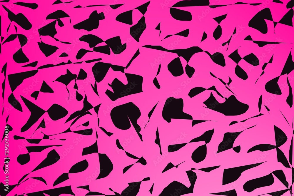 Illustration pink background with black abstract watercolor shapes.