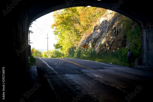 Tunnel with view of fall foliage