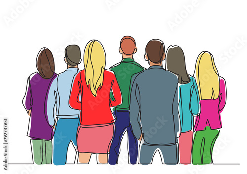continuous line drawing of business standing with their backs turned
