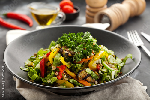 healthy salad with fired vegetables