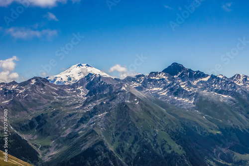 Alpine meadows and rocks in the Caucasus mountains in Russia