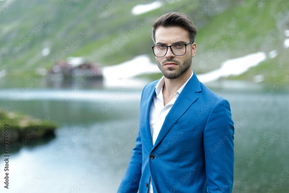 arrogant fashion model standing outdoor in nature arrogant fashion model standing outdoor in nature