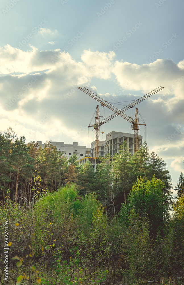 Building Of High-Rise Apartment In The Forest Zone At Summer Day Building Of High-Rise Apartment In The Forest Zone At Summer Day