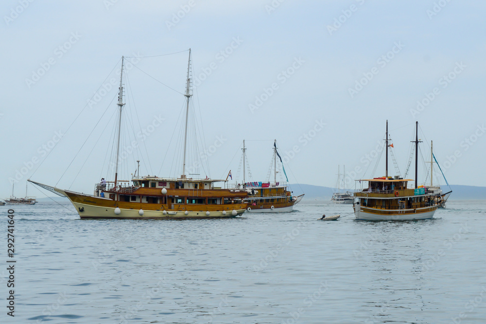 Traditional wooden sailboat in port of Split, Croatia on June 15, 2019. Traditional wooden sailboat in port of Split, Croatia on June 15, 2019.