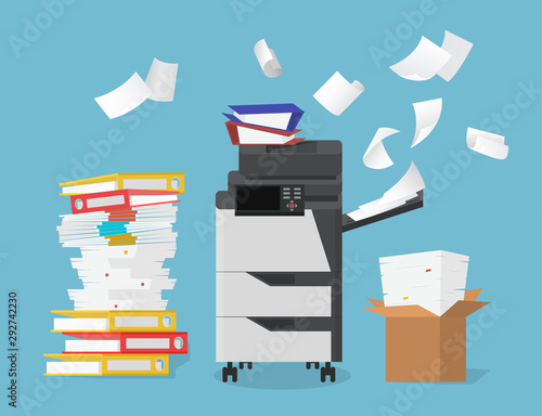 Cartoon Color Multifunction Scanner Printer Concept. Vector