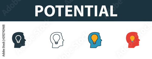 Potential icon set. Premium symbol in different styles from productivity icons collection. Creative potential icon filled, outline, colored and flat symbols