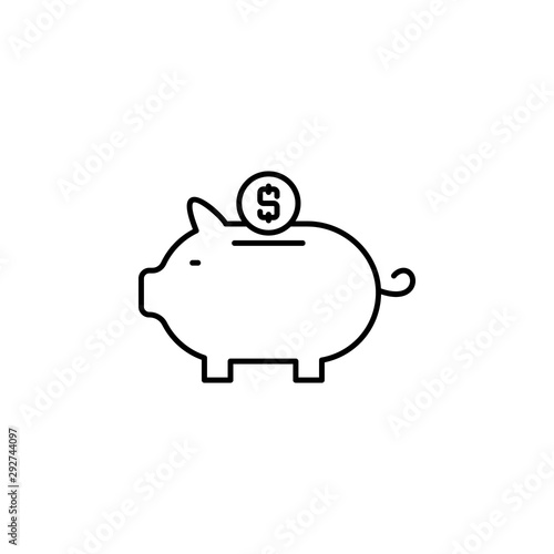 pig, money, safe line icon on white background