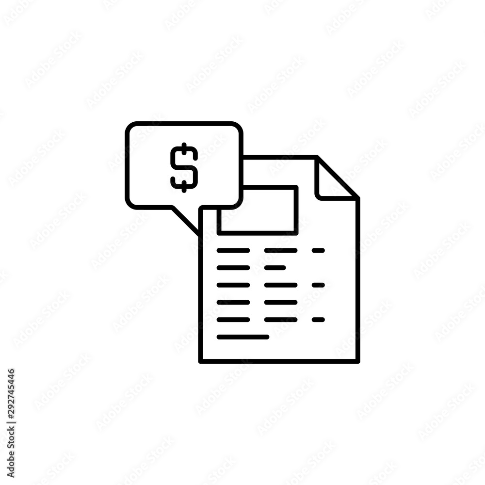 taxes, money, file, chat bobble line icon on white background
