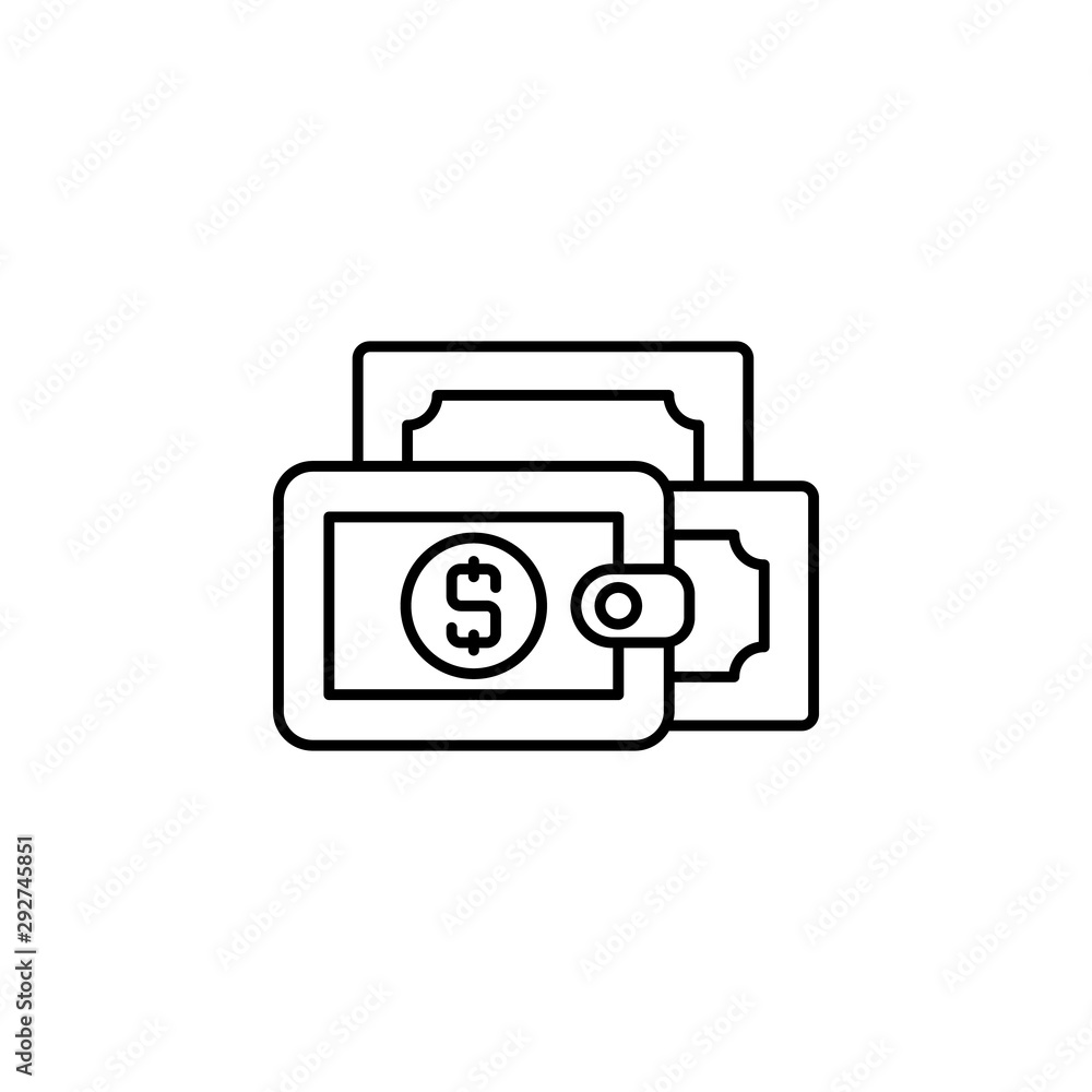 wallet, money line icon on white background wallet, money line icon on white background