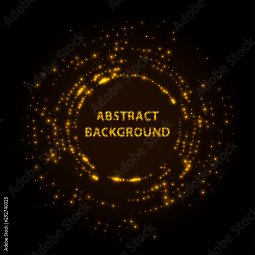 Abstract stipple background. Orange Luminous circles. Red-yellow elegant glowing circle. Peach light ring. Sparking particles. Colorful ellipse. Bright border.