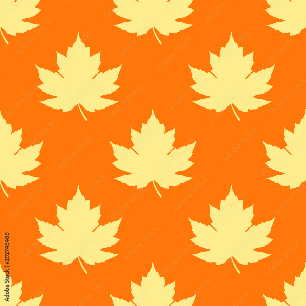 Icono plano patrón hojas de árbol color amarillo sobre fondo color naranja Icono plano patrón hojas de árbol color amarillo sobre fondo color naranja
