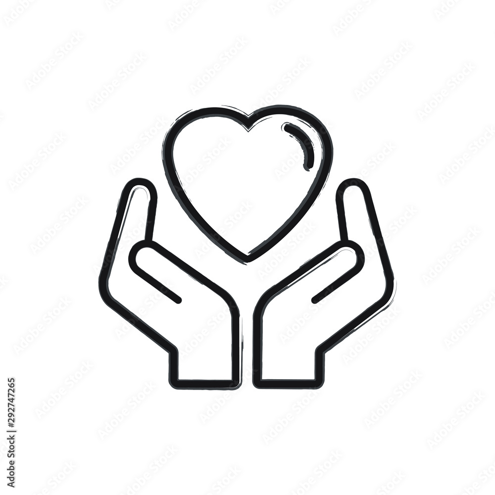 Charity symbol. Heart on the palm icon. Vector illustration Charity symbol. Heart on the palm icon. Vector illustration