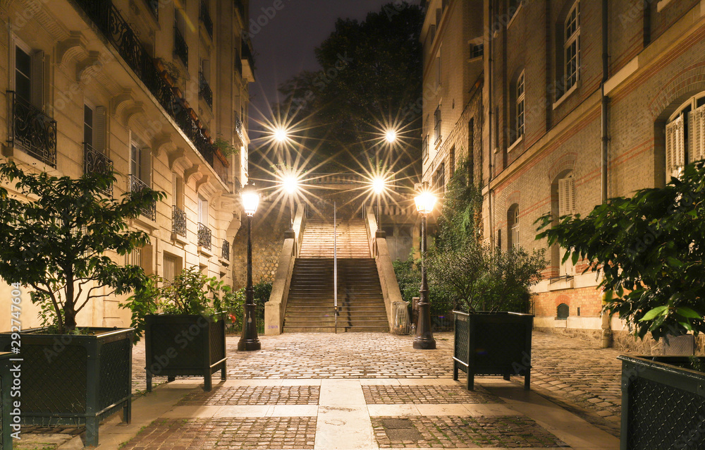 Street lamp and typical stairs in Montmartre , Paris. Street lamp and typical stairs in Montmartre , Paris.