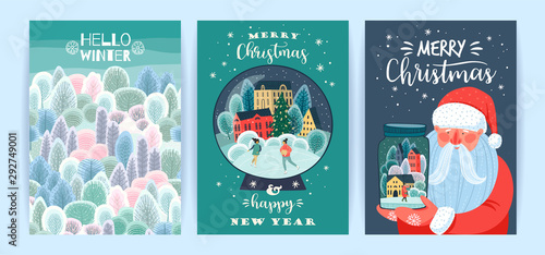 Set of Christmas and Happy New Year illustrations. Vector design templates.