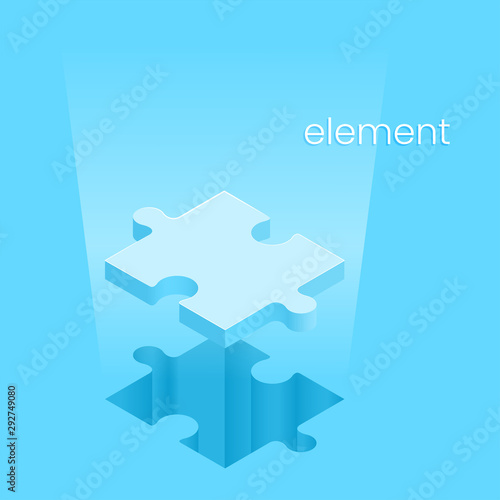 isometric vector image on a blue background, puzzle piece flying out of a hole, business element
