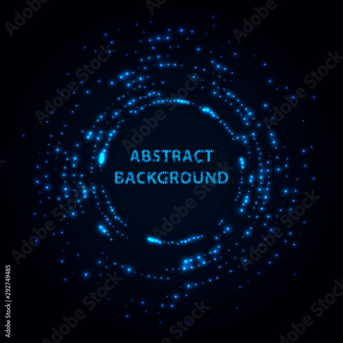 Abstract stipple background. Blue Luminous circles. Navy elegant glowing circle.  Azure light ring. Indigo sparking particle. Ultramarine colorful ellipse. Bright border.