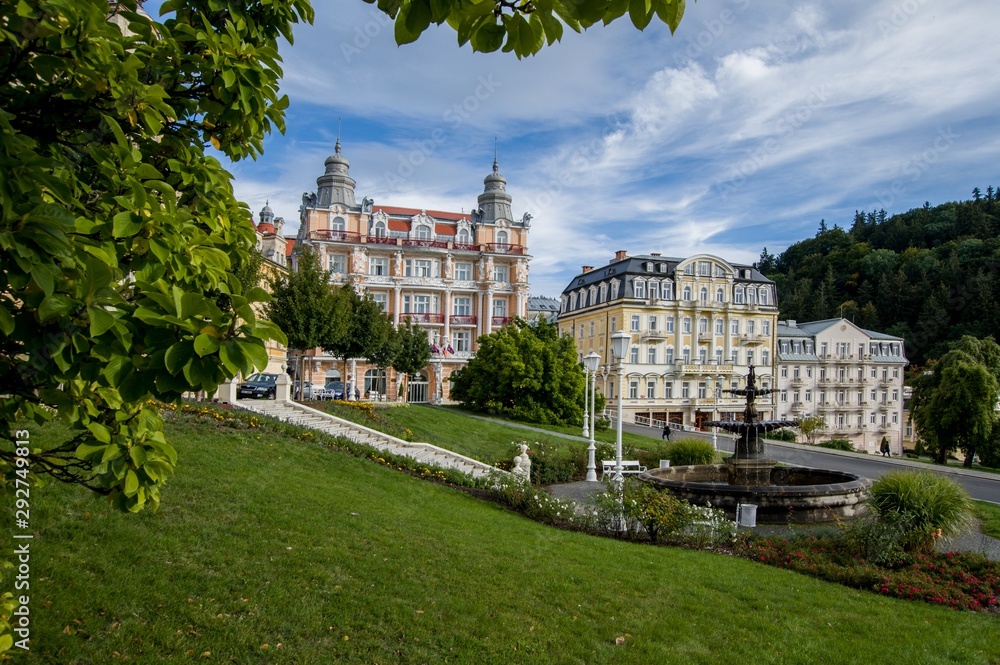 Goethe square and spa public park - center of Marianske Lazne (Marienbad) - great famous Bohemian spa town in the west part of the Czech Republic (region Karlovy Vary) Goethe square and spa public park - center of Marianske Lazne (Marienbad) - great famous Bohemian spa town in the west part of the Czech Republic (region Karlovy Vary)
