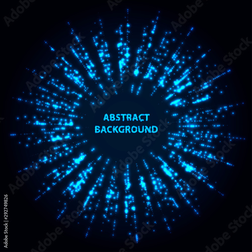 Abstract stipple background. Blue Luminous circles. Navy elegant glowing circle.  Azure light ring. Indigo sparking particle. Ultramarine colorful ellipse. Bright border.
