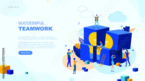 Trendy flat illustration. Successful teamwork page concept. Office workers planing business mechanism, analyze business strategy and exchange ideas.Template for your design works. Vector graphics.