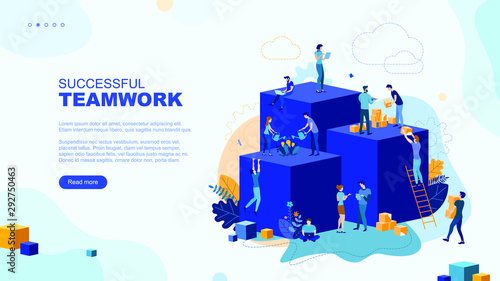 Trendy flat illustration. Successful teamwork page concept. Office workers planing business mechanism, analyze business strategy and exchange ideas.Template for your design works. Vector graphics.