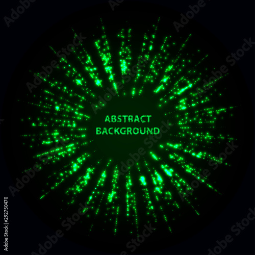 Abstract stipple background. Green Luminous circles. Aquamarine elegant glowing circle. Green light ring. Virid sparking particles. Colorful ellipse. Bright border.