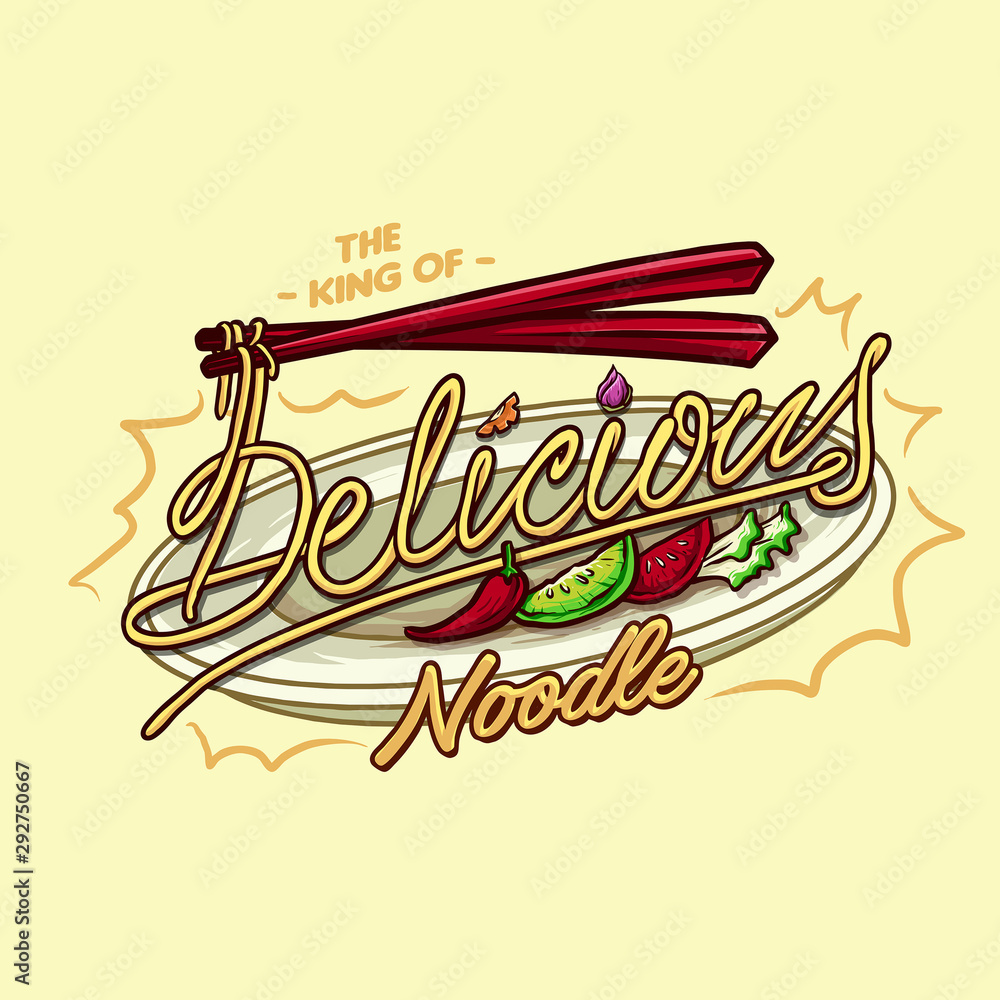 lettering noodle with vegetable for restaurant logo vector illus