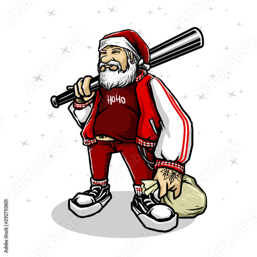santa with gangster style with bat stick vector illustration