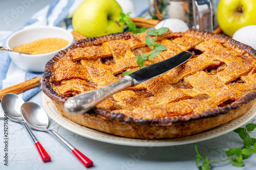 Traditional lattice apple pie.