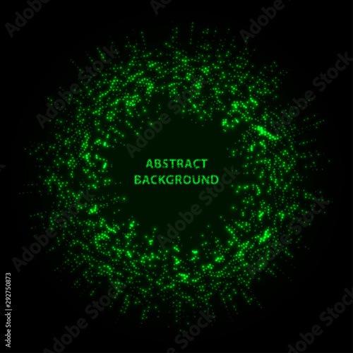 Abstract stipple background. Green Luminous circles. Aquamarine elegant glowing circle.  Green light ring. Virid sparking particles. Colorful ellipse. Bright border.