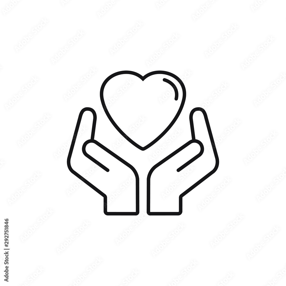 Charity symbol. Heart on the palm icon. Vector illustration Charity symbol. Heart on the palm icon. Vector illustration