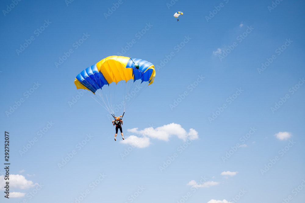 Skydiver soars in the blue sky. Acceptance Skydiver soars in the blue sky. Acceptance