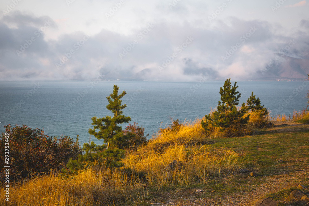 Fall landscape at the lake Sevan in Armenia Fall landscape at the lake Sevan in Armenia