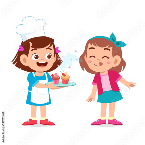 happy cute kid girl chef cook cupcake