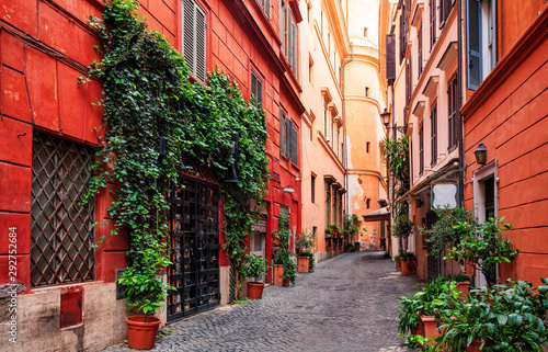 Old medieval streets of Rome  Italy. Exterior  architecture and landmark of ancient streets in Rome.