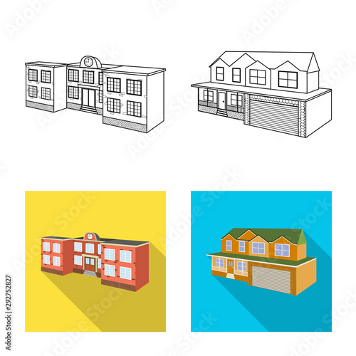 Isolated object of facade and housing symbol. Collection of facade and infrastructure vector icon for stock.