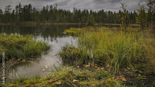 Serene lake timelapse in the fall. Autumn