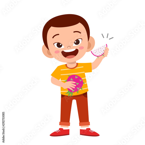 cute happy kid eat healthy fresh fruit