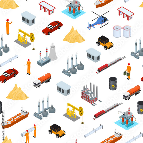 Oil Gas Industry Concept Seamless Pattern Background 3d Isometric View. Vector
