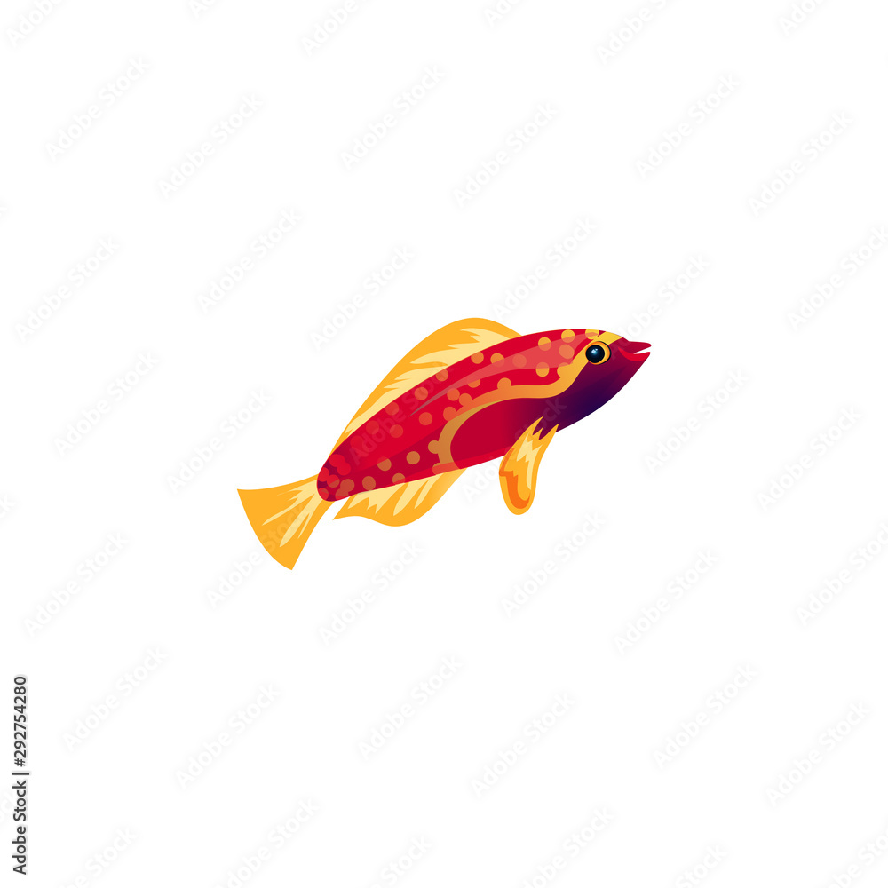 Fototapeta premium Coral fish with a yellow fin. Vector illustration in the flat cartoon style