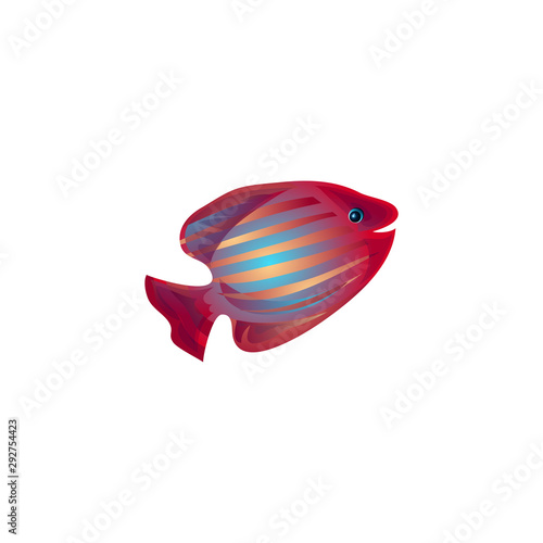 Red coral fish with blue stripes. Vector illustration in the flat cartoon style