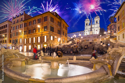 Canvas Print Fireworks display over the Spanish Steps in Rome, Italy