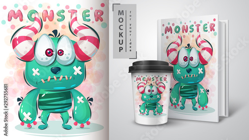 Sad monster poster and merchandising