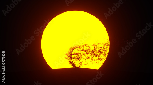 Silhouette of growing tree in a shape of a euro sign. 3D rendering.