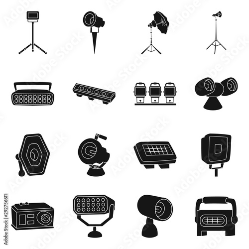 Vector illustration of light and theater sign. Set of light and club vector icon for stock.